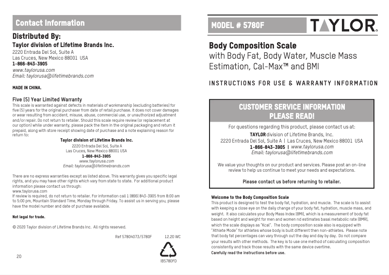 Imagen de la primera página del manual del dispositivo 578040733FW