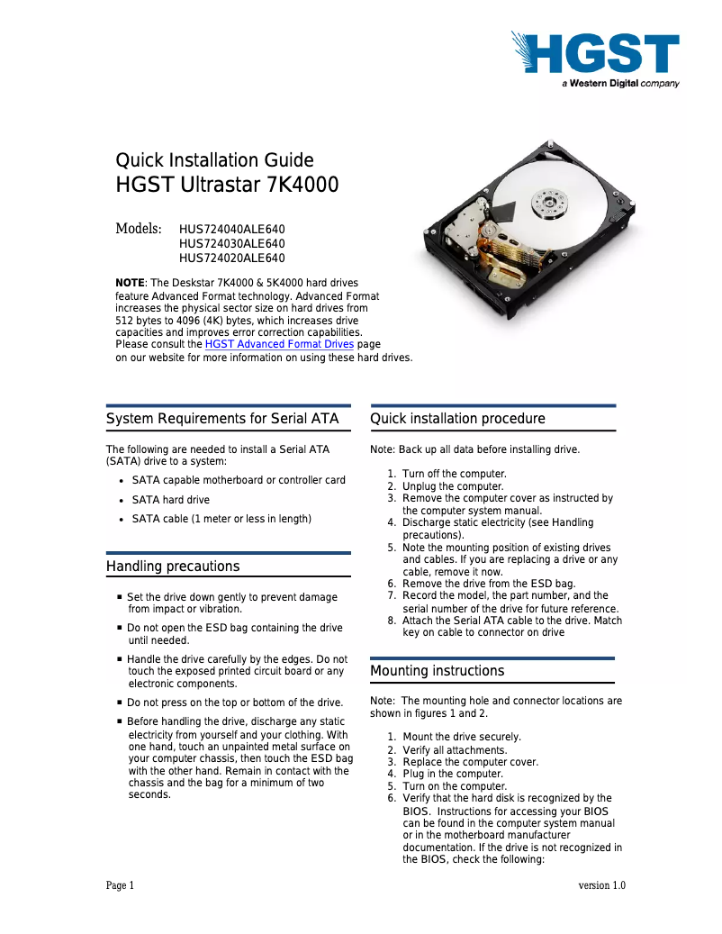 Página nº 1 - Manual de usuario HGST UltraStar 7K4000