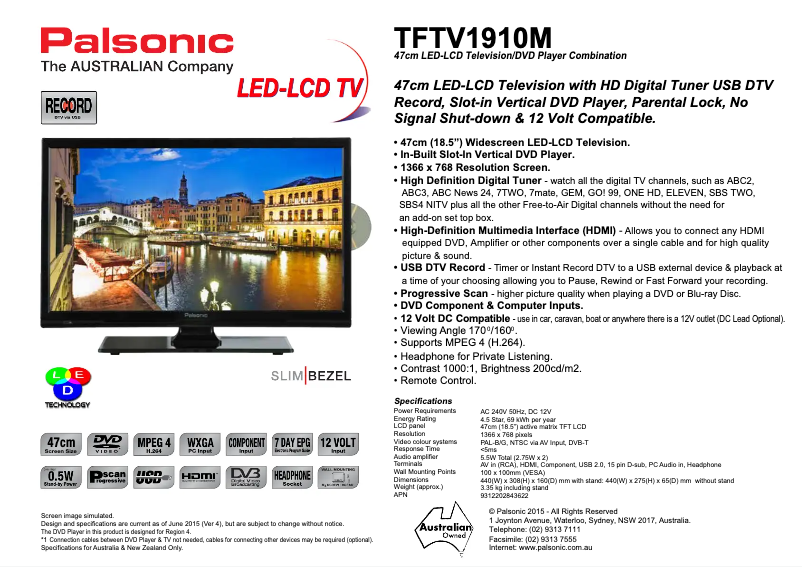 Página nº 1 - Manual de usuario Palsonic TFTV1910M