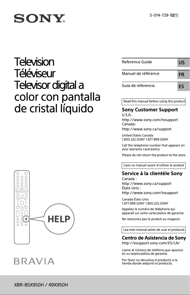 Página nº 1 - Manual de usuario Sony Bravia XBR-49X950H
