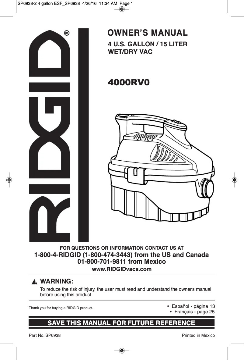 Imagen de la primera página del manual del dispositivo 4000RV
