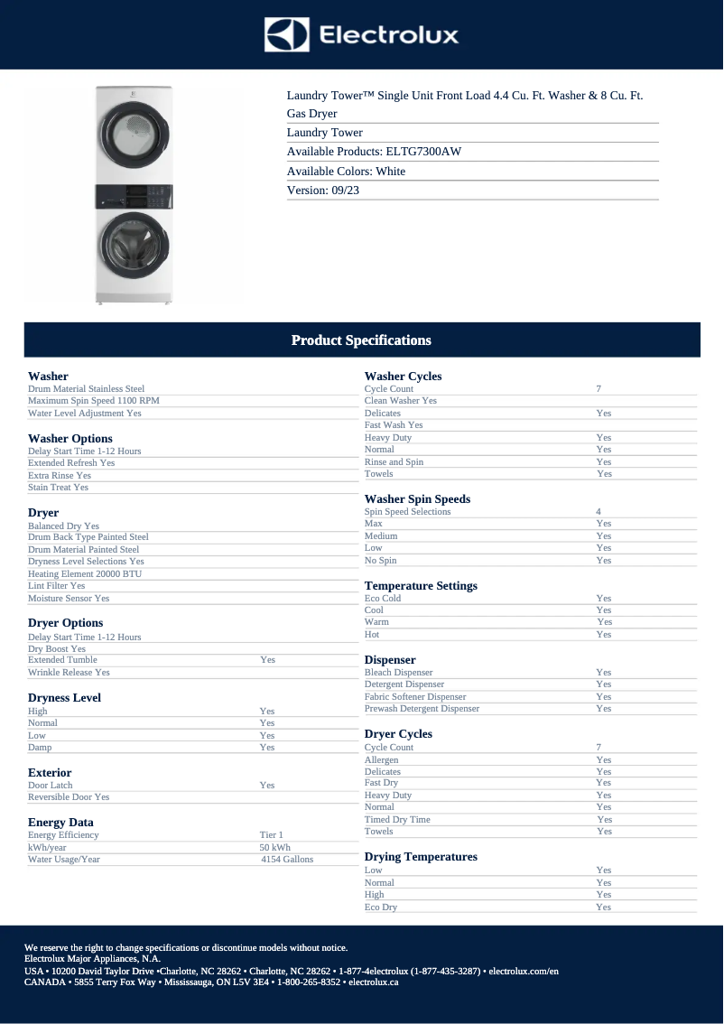 Imagen de la primera página del manual del dispositivo ELTG7300AW
