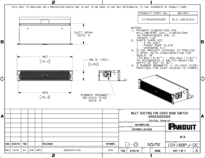 Página 1 del manual Dibujo técnico Panduit DIFBA2002S00S