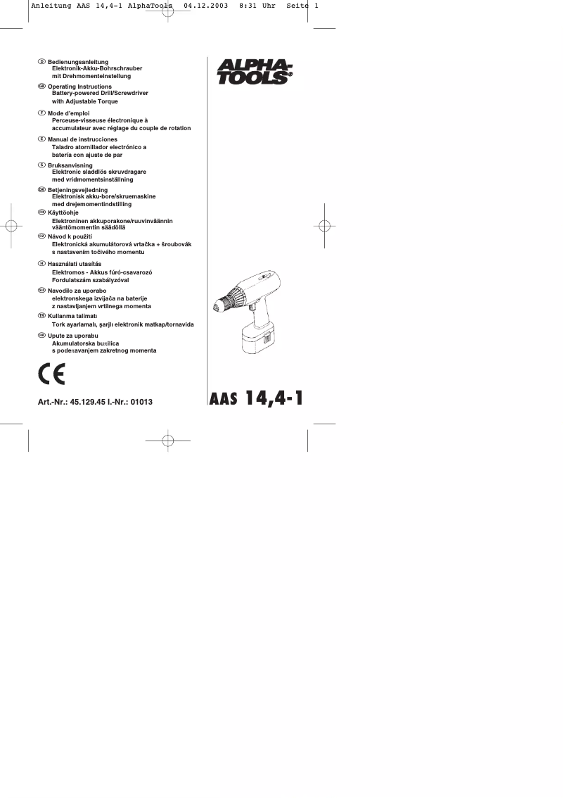 Página 1 del manual Manual de usuario Alpha Tools AAS 14,4/1
