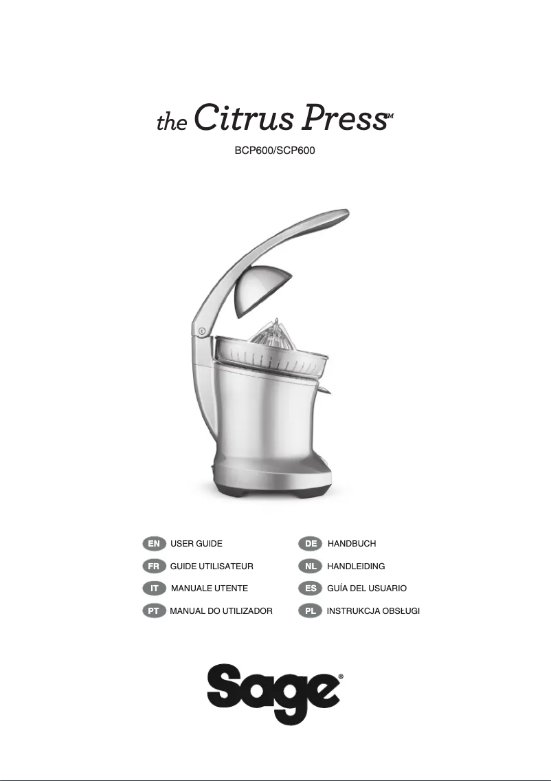 Imagen de la primera página del manual del dispositivo the Citrus Press SCP600