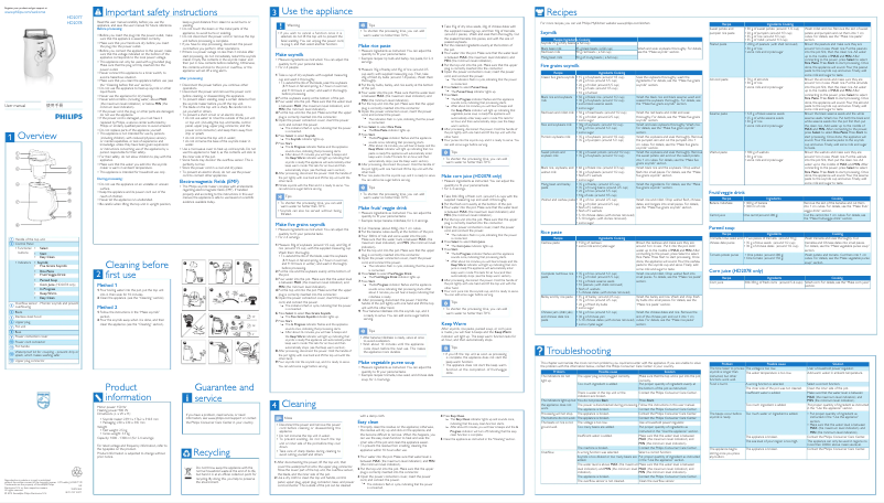 Imagen de la primera página del manual del dispositivo Avance Collection HD2078