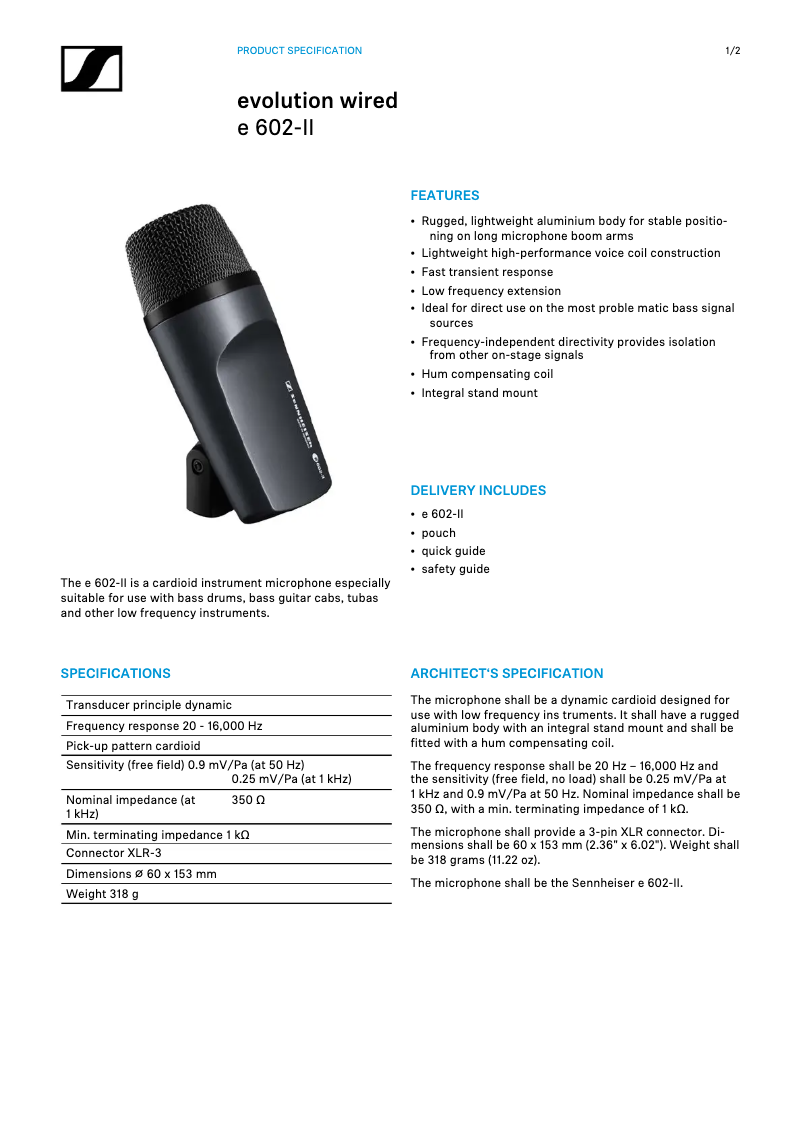 Página 1 del manual Ficha técnica Sennheiser E602 II