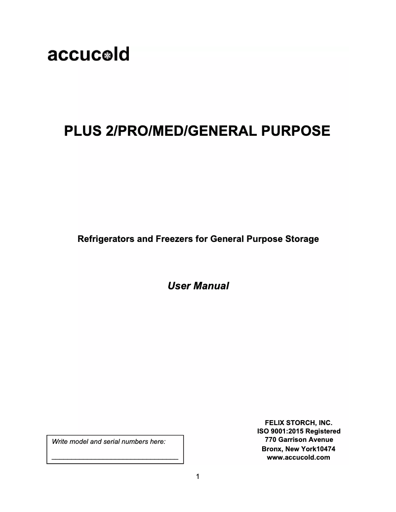 Imagen de la primera página del manual del dispositivo Accucold FF511LMED