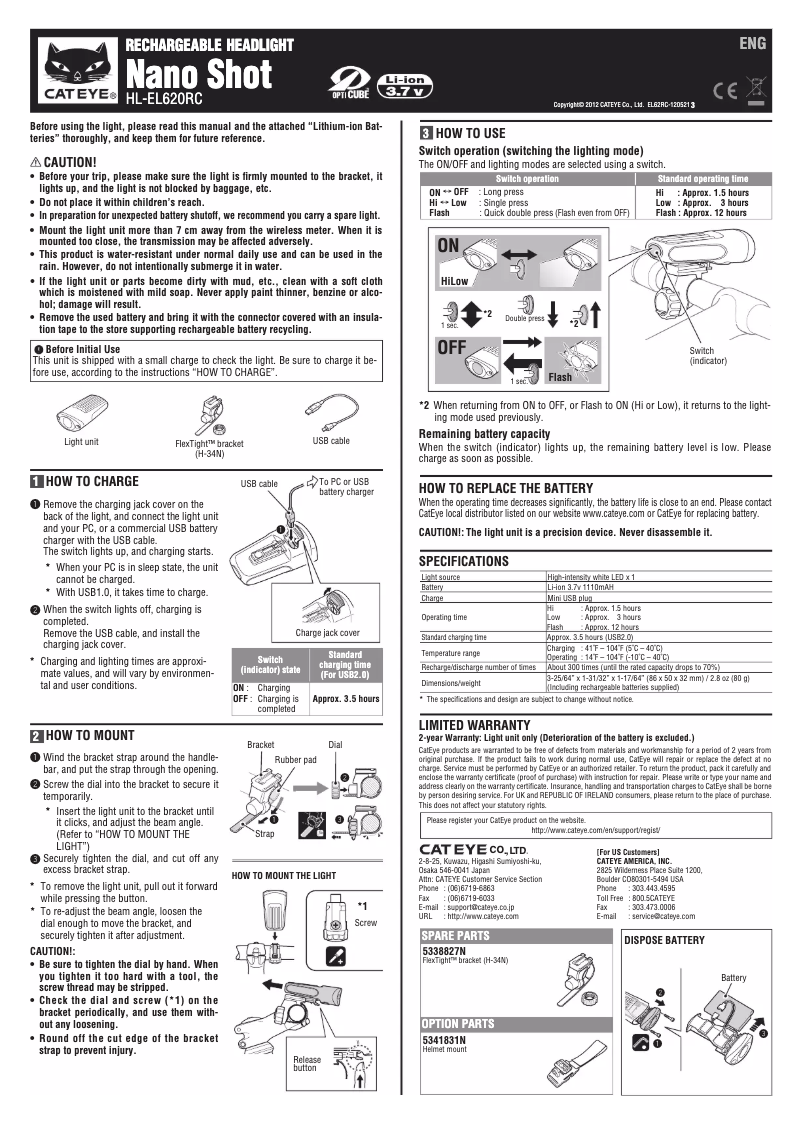 Imagen de la primera página del manual del dispositivo Nano Shot