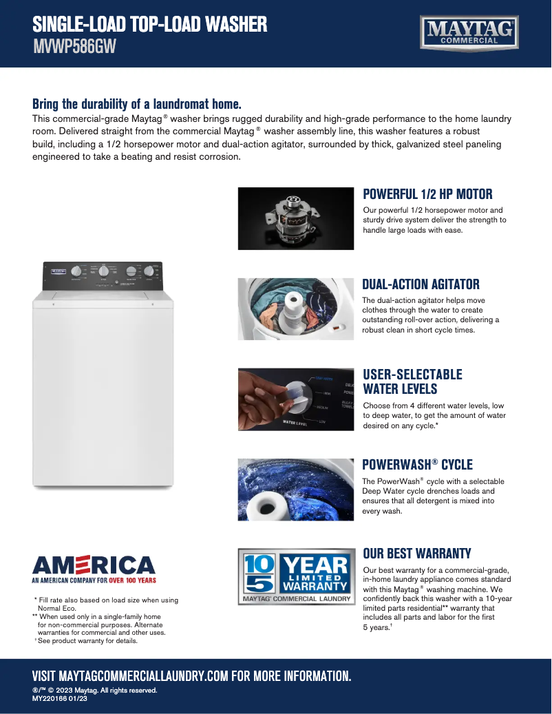 Página 1 del manual Ficha técnica Maytag MVWP586GW