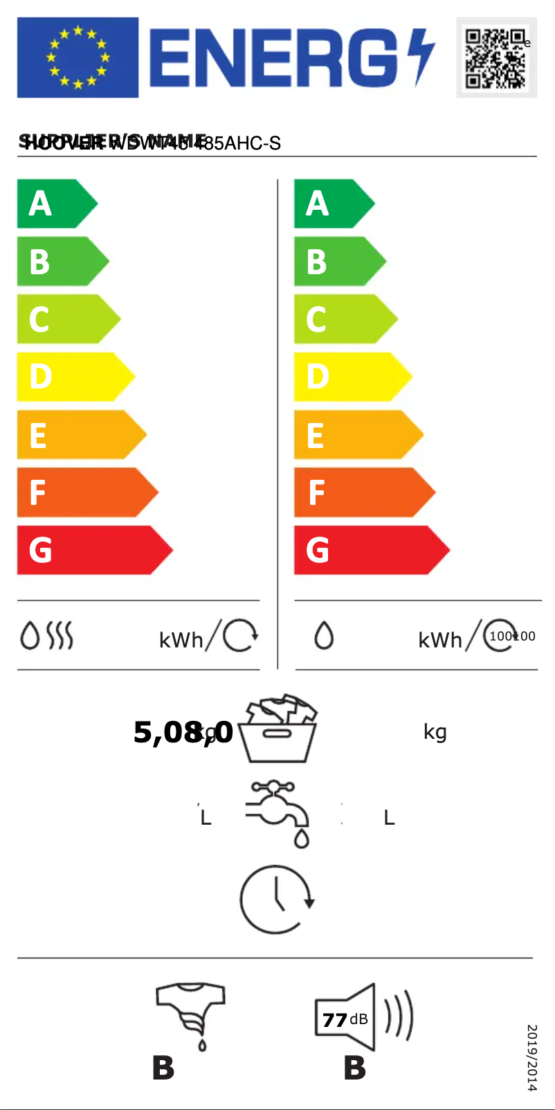 Página 1 del manual Etiqueta energética Hoover Dynimic Next WDWT45 485AHC-S