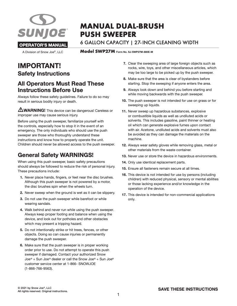 Imagen de la primera página del manual del dispositivo SWP27M