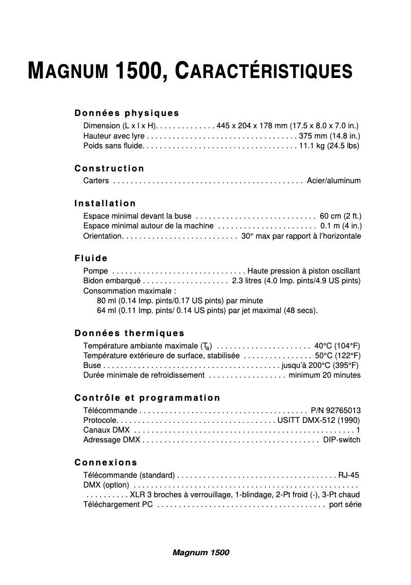 Imagen de la primera página del manual del dispositivo Magnum 1500