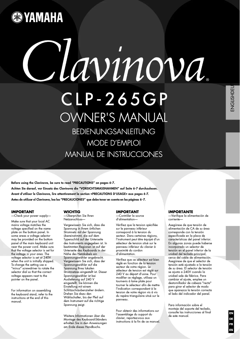 Página 1 del manual Manual de usuario Yamaha Clavinova CLP-265GP