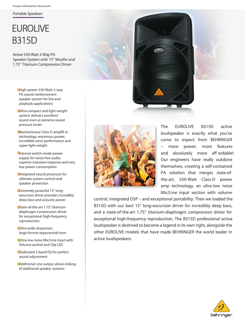 Imagen de la primera página del manual del dispositivo Eurolive B315D