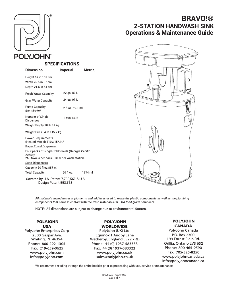 Página 1 del manual Manual de usuario PolyJohn Bravo BRA2-1000