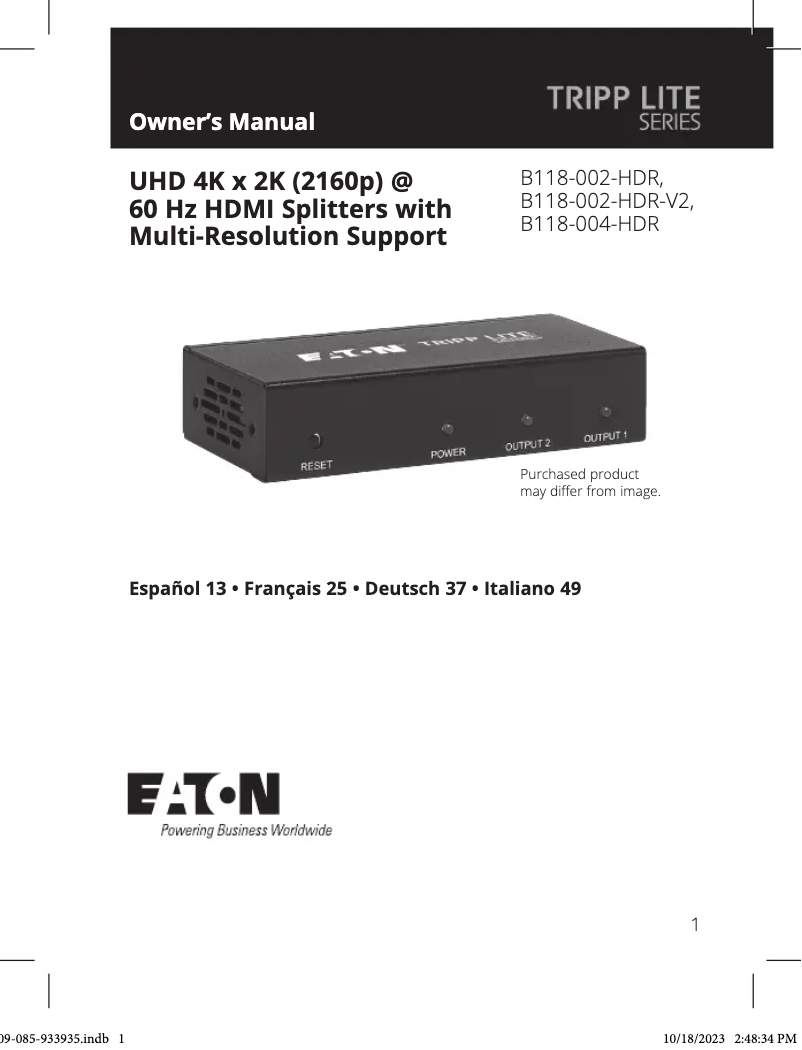 Imagen de la primera página del manual del dispositivo B118-004-HDR