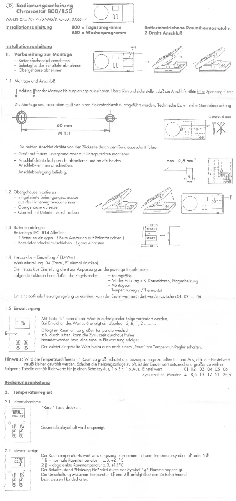 Imagen de la primera página del manual del dispositivo Chronostat 800