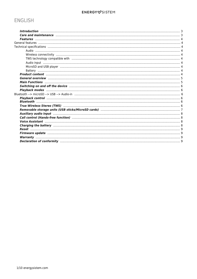 Página nº 1 - Manual de usuario Energy Sistem FS3