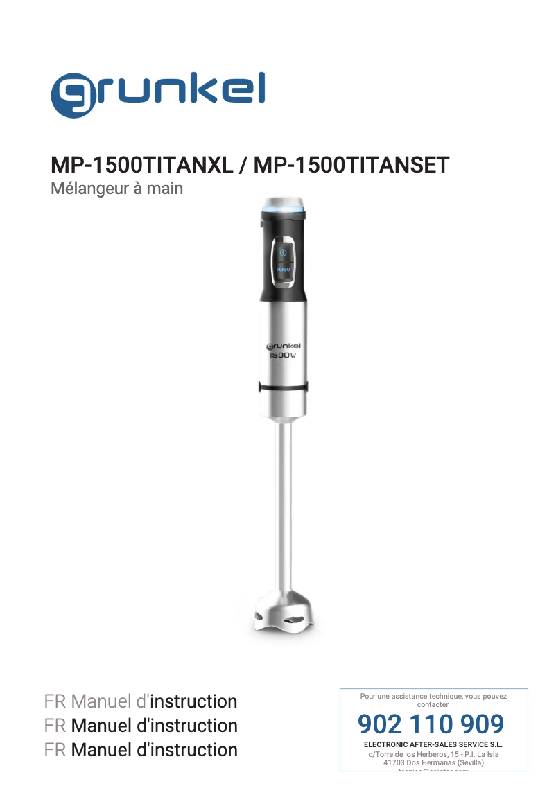 Página 1 del manual Manual de usuario Grunkel MP-1500TITANSET