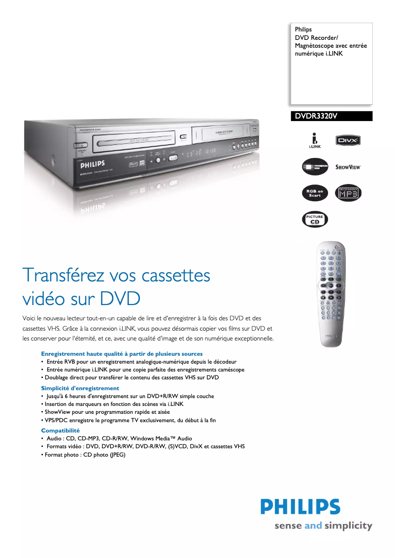 Imagen de la primera página del manual del dispositivo DVDR3320V