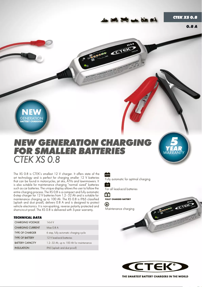 Página 1 del manual Ficha técnica Ctek XS 0.8