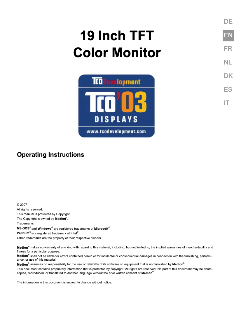Imagen de la primera página del manual del dispositivo Akoya P53003 (MD 30999)