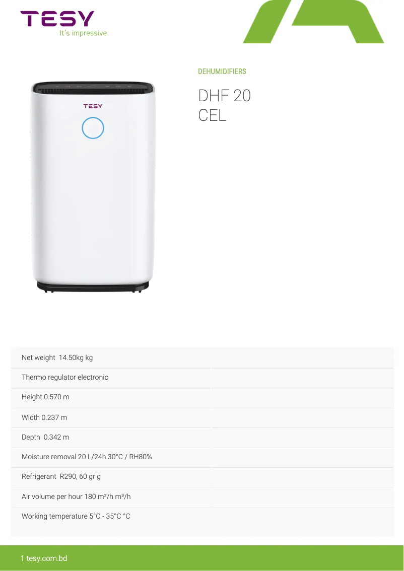 Página 1 del manual Manual de usuario Tesy DHF 20 CEL