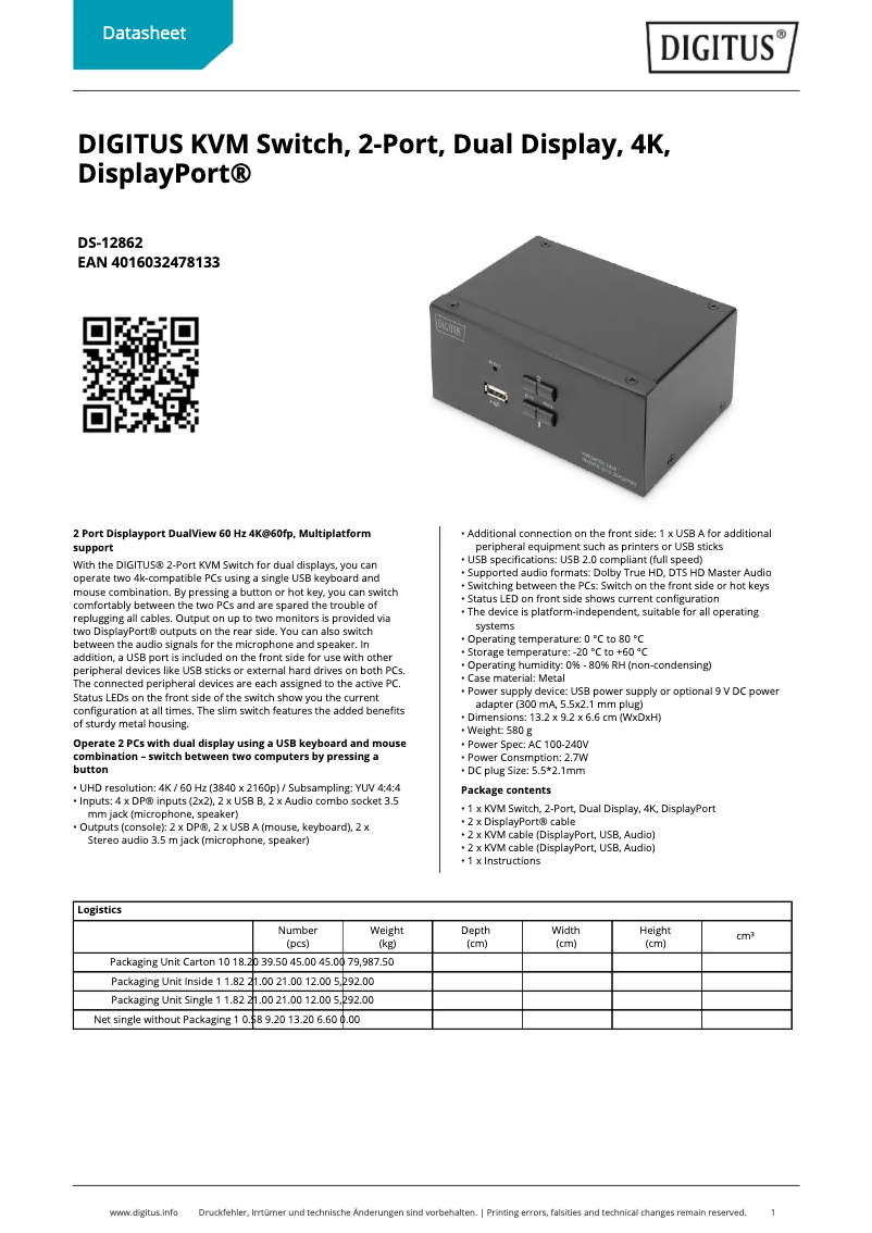 Página 1 del manual Ficha técnica Digitus DS-12862
