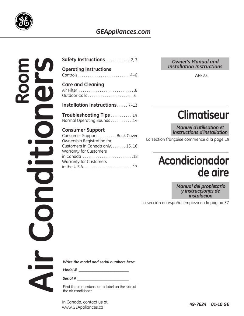 Imagen de la primera página del manual del dispositivo AEE23DN