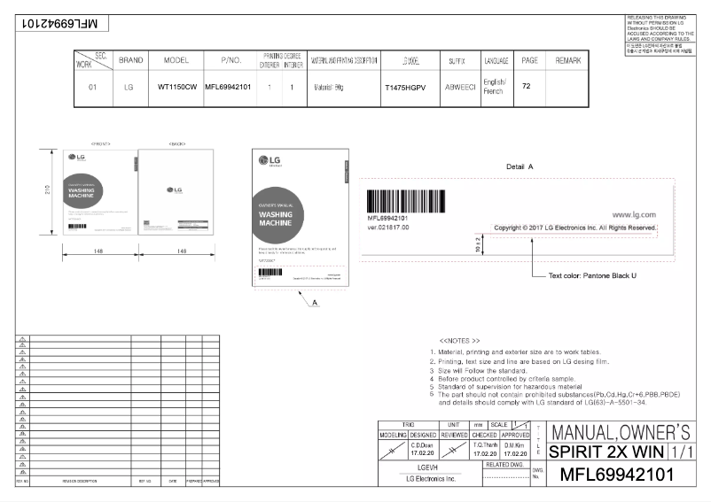 Imagen de la primera página del manual del dispositivo WT1150CW
