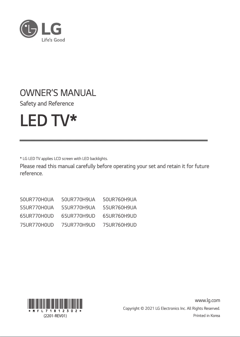 Página nº 1 - Manual de usuario LG 50UR760H9UA