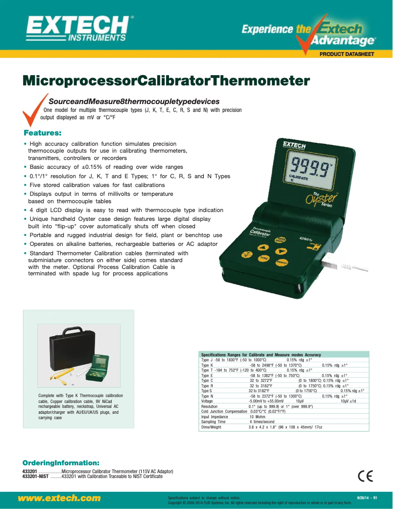 Página 1 del manual Ficha técnica Extech 433201A