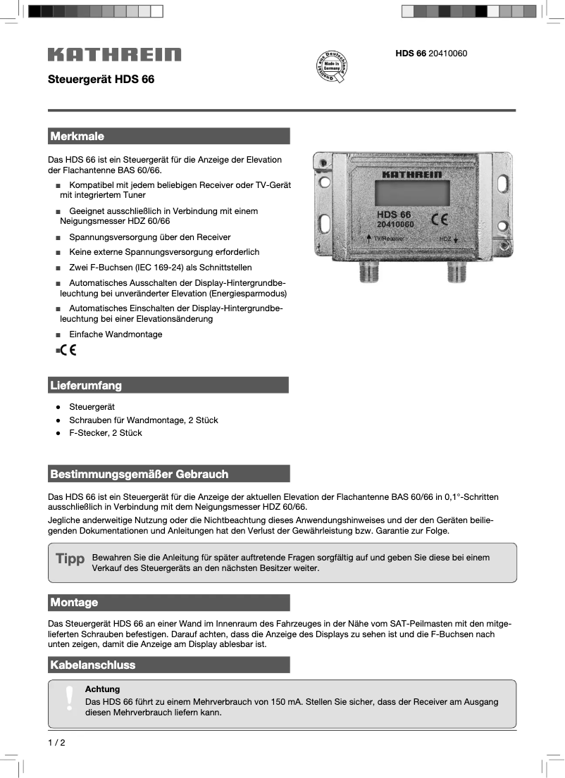 Página 1 del manual Manual de usuario Kathrein HDS 66