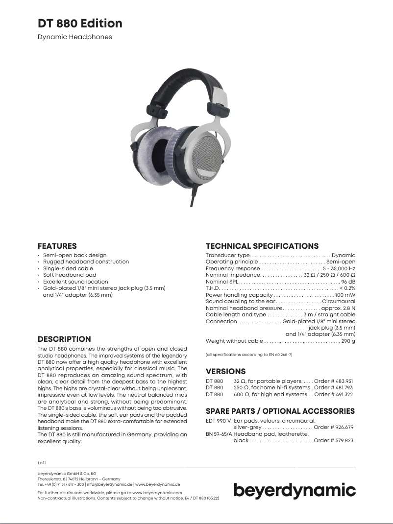 Imagen de la primera página del manual del dispositivo DT 880 Edition
