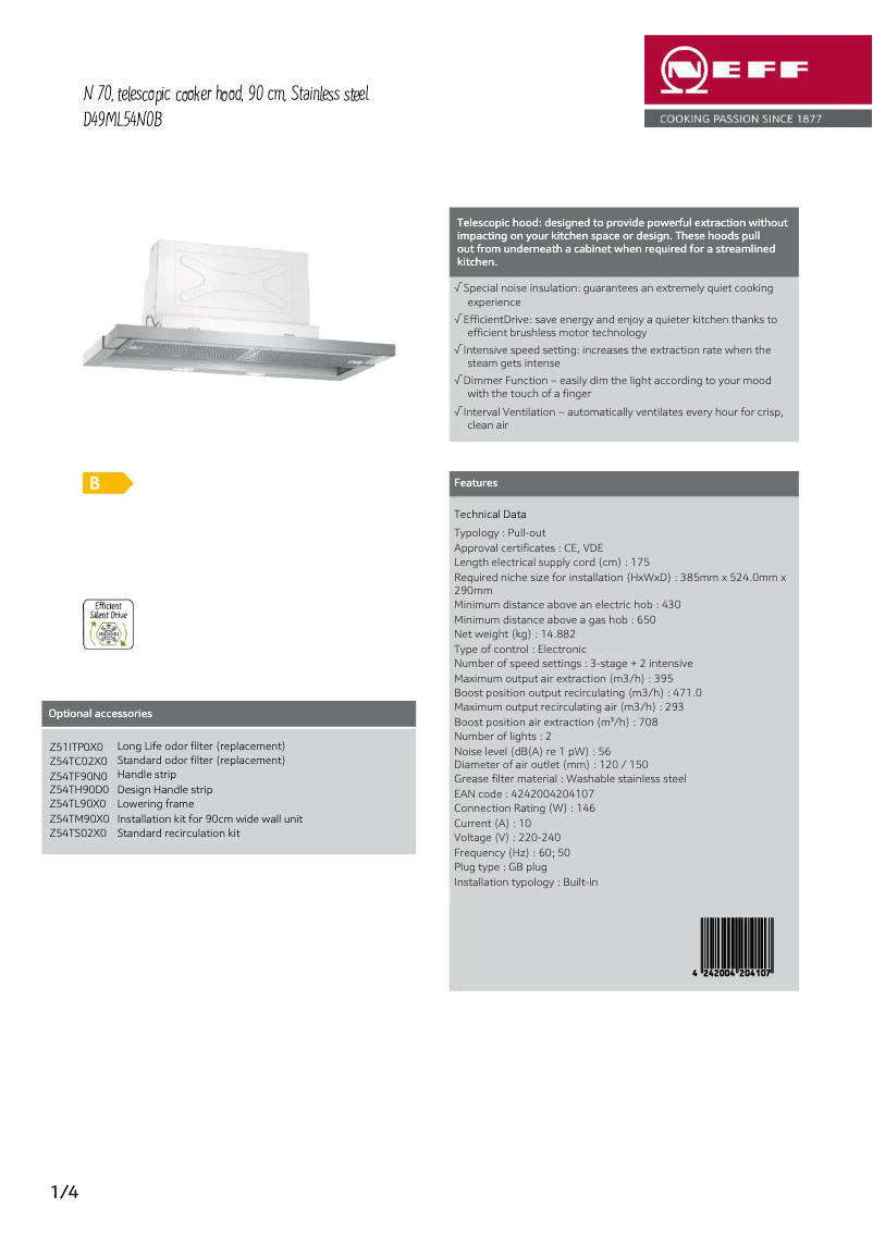 Página 1 del manual Ficha técnica Neff D49ML54N0B