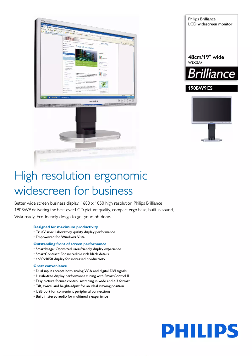 Imagen de la primera página del manual del dispositivo Brilliance 190BW9CS