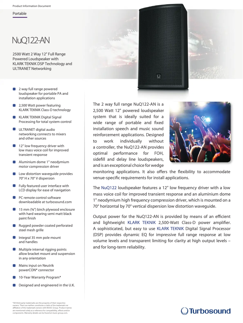 Página 1 del manual Ficha técnica Turbosound NuQ122-AN