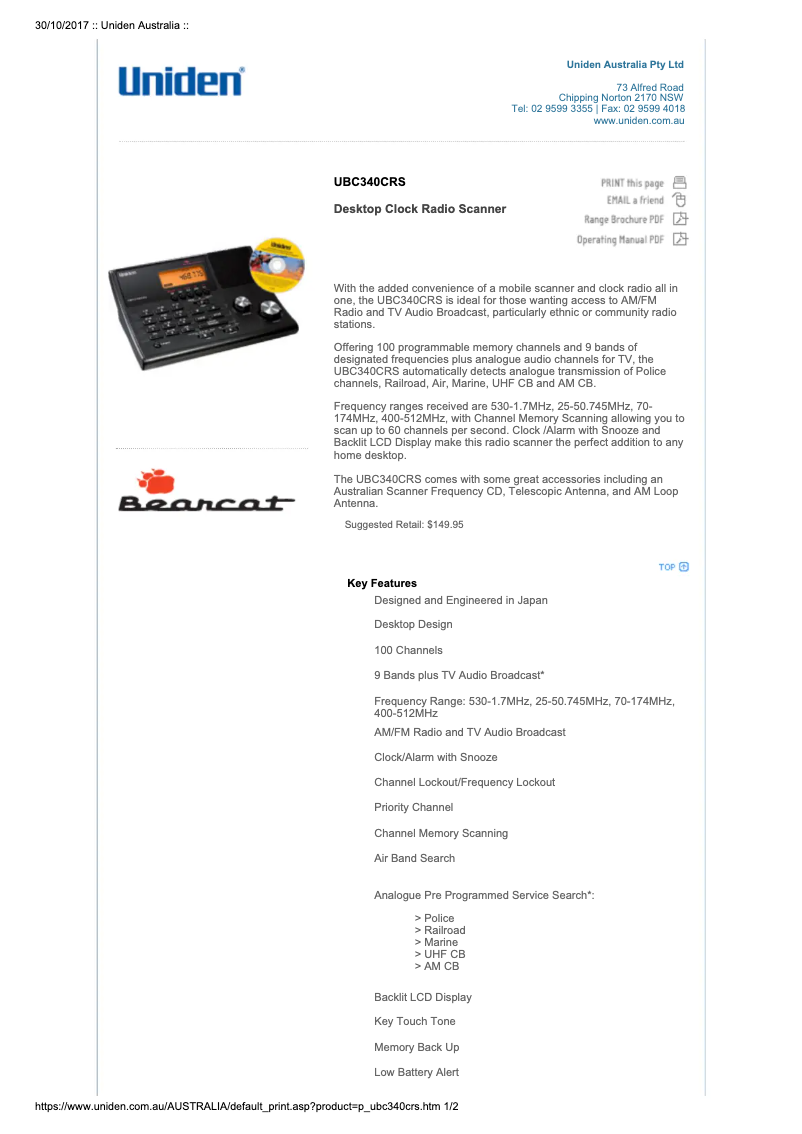 Imagen de la primera página del manual del dispositivo UBC340CRS