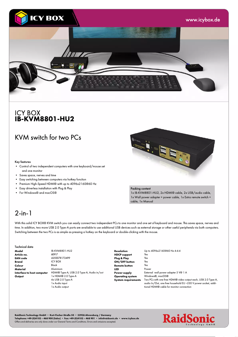 Imagen de la primera página del manual del dispositivo IB-KVM8801-HU2