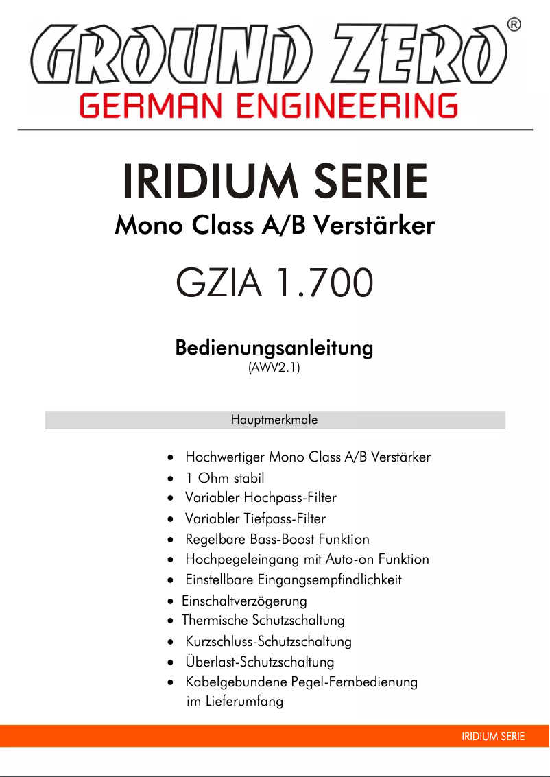 Página 1 del manual Manual de usuario Ground Zero GZIA 1.700