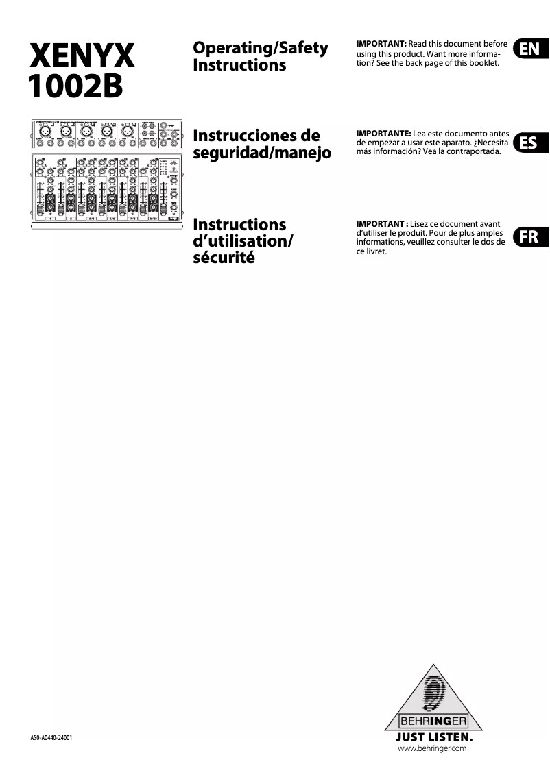 Página 1 del manual Manual de usuario Behringer Xenyx 1002B