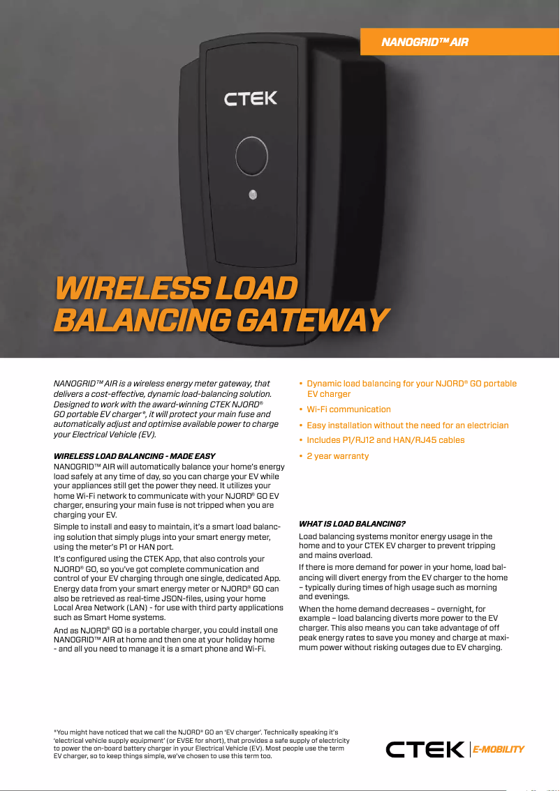 Página 1 del manual Ficha técnica Ctek NANOGRID AIR
