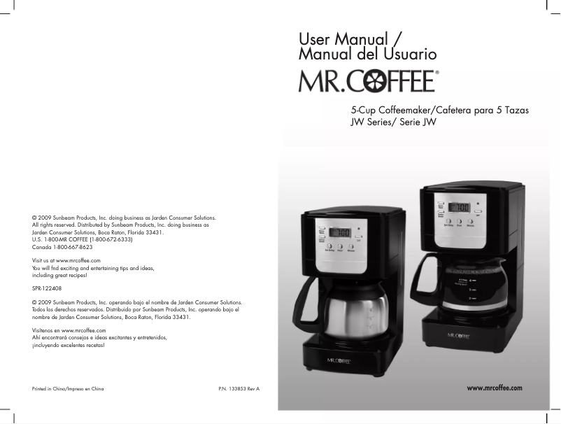 Página 1 del manual Manual de usuario Mr. Coffee JWX9