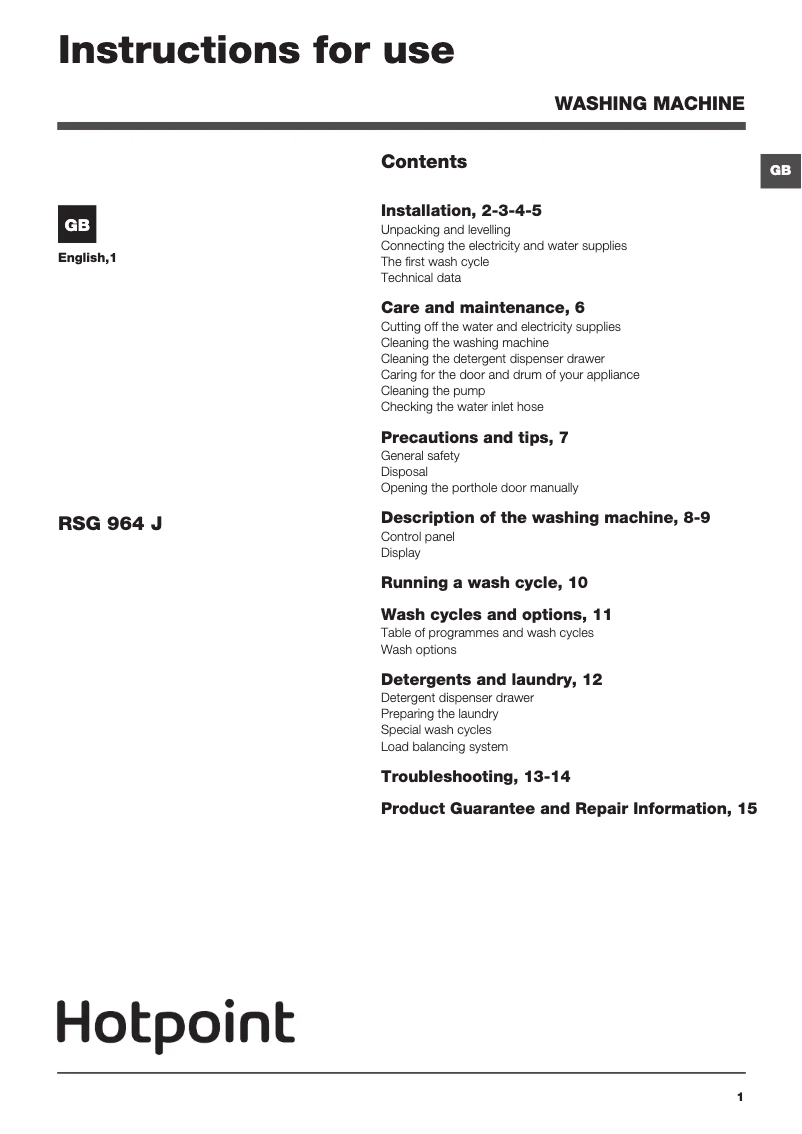 Imagen de la primera página del manual del dispositivo RSG 964 JKX UK