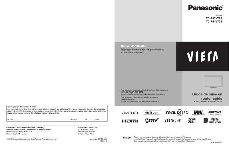 Imagen de la primera página del manual del dispositivo Viera TC-P50VT25