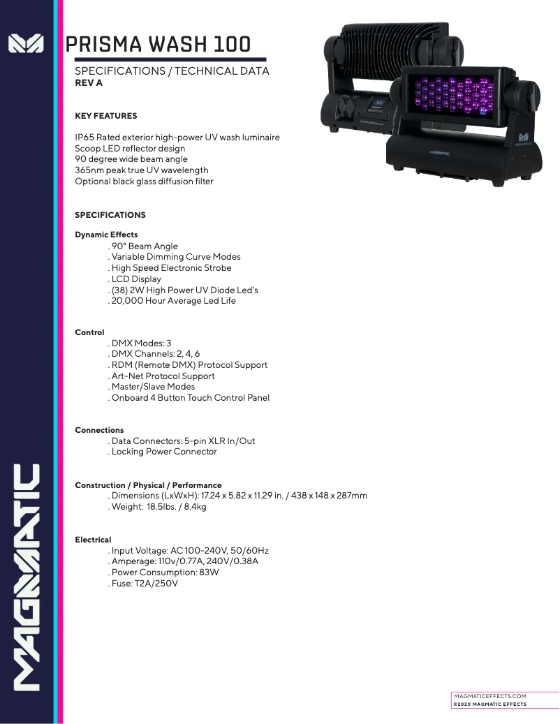 Imagen de la primera página del manual del dispositivo Prisma Wash 100
