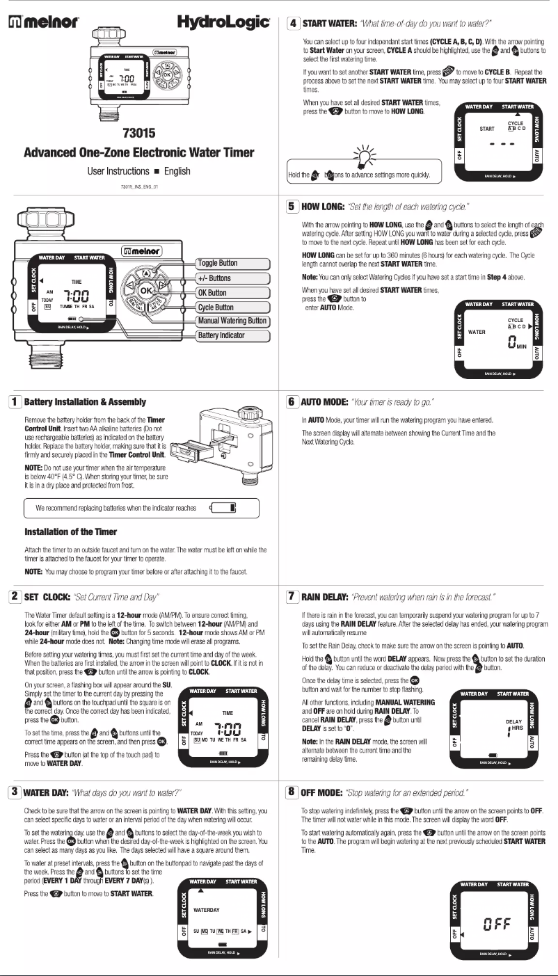 Imagen de la primera página del manual del dispositivo HydroLogic 73015