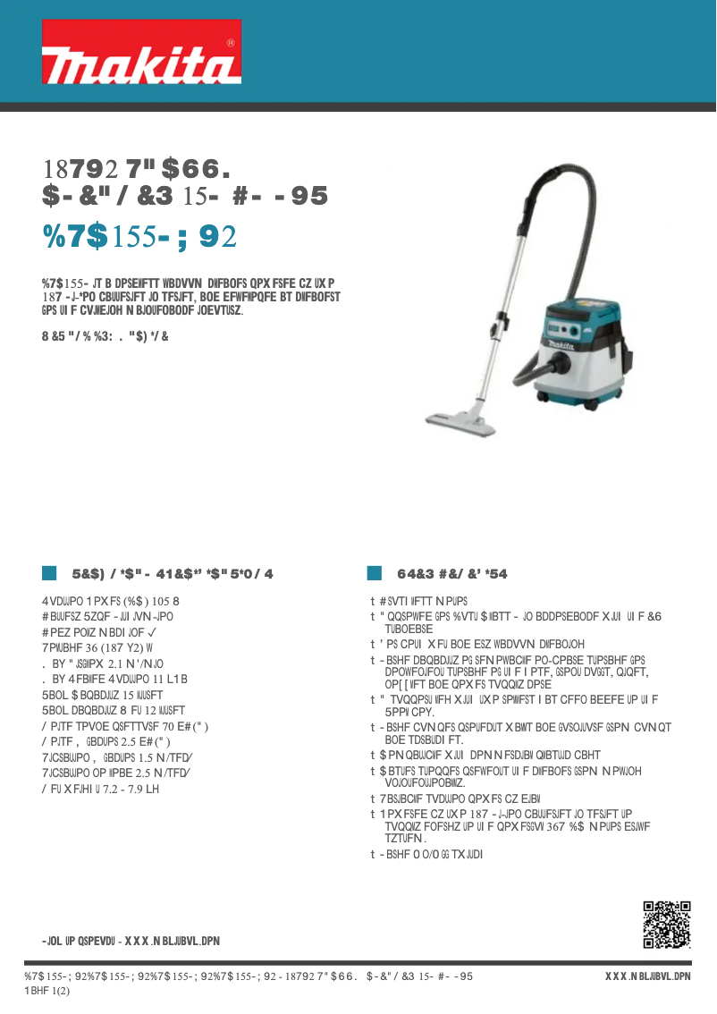 Página 1 del manual Ficha técnica Makita DVC155LZX2