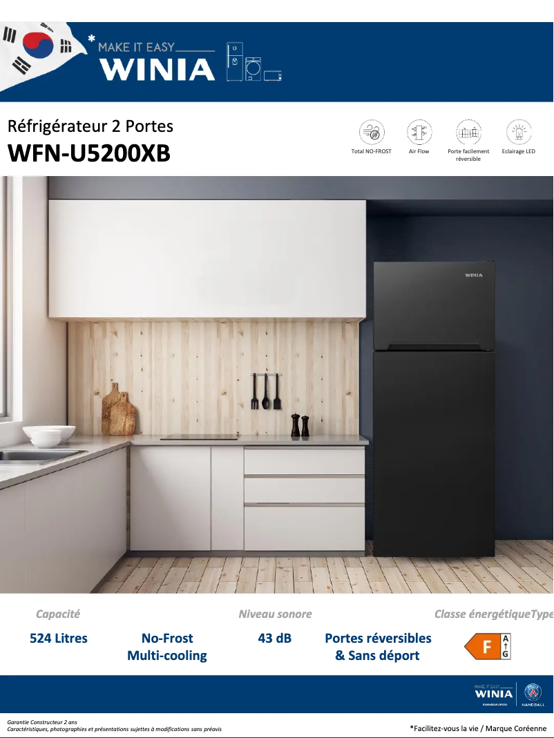 Página 1 del manual Ficha técnica Winia WFN-U5200XB